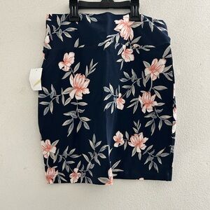 Charlotte Russe Navy Pink Peach Floral Stretch Jersey knit Pencil Skirt Women L
